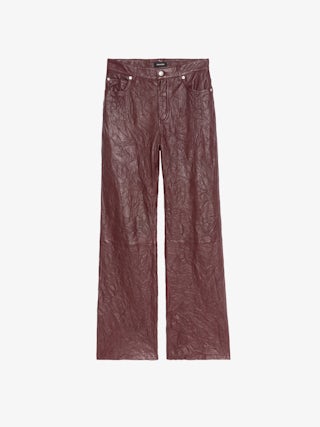 Evy Leather Pants - Wide-leg pants in crinkled leather with multiple pockets.
