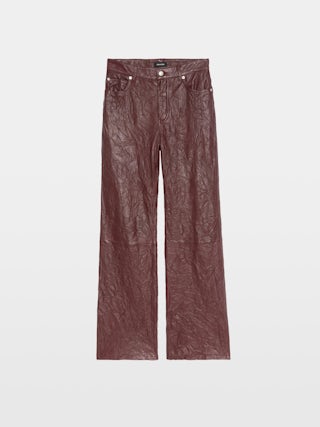 Evy Leather Pants - Wide-leg pants in crinkled leather with multiple pockets.