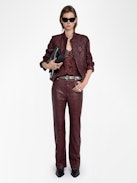 Pantalon Evy Cuir - Pantalon large en cuir froissé multi poches.