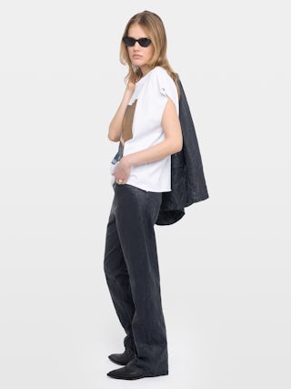 Evy Leather Pants - Wide-leg pants in crinkled leather with multiple pockets.