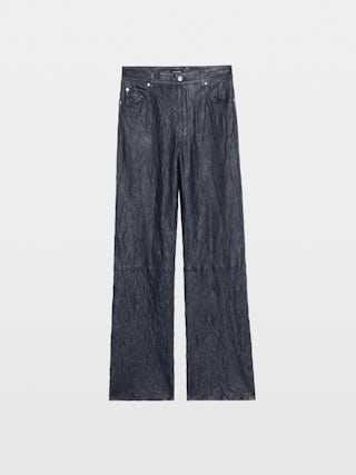 Evy Leather Pants - Wide-leg pants in crinkled leather with multiple pockets.