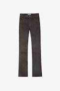 Hose Priva aus Knitter-Wildleder - Damenhose aus grauem Knitter-Wildleder