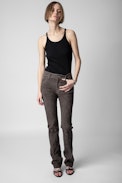 Hose Priva aus Knitter-Wildleder - Damenhose aus grauem Knitter-Wildleder