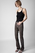 Hose Priva aus Knitter-Wildleder - Damenhose aus grauem Knitter-Wildleder