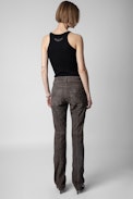 Hose Priva aus Knitter-Wildleder - Damenhose aus grauem Knitter-Wildleder