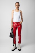 Pantaloni Peko vinile - Pantaloni in pelle vinile rossi da donna.