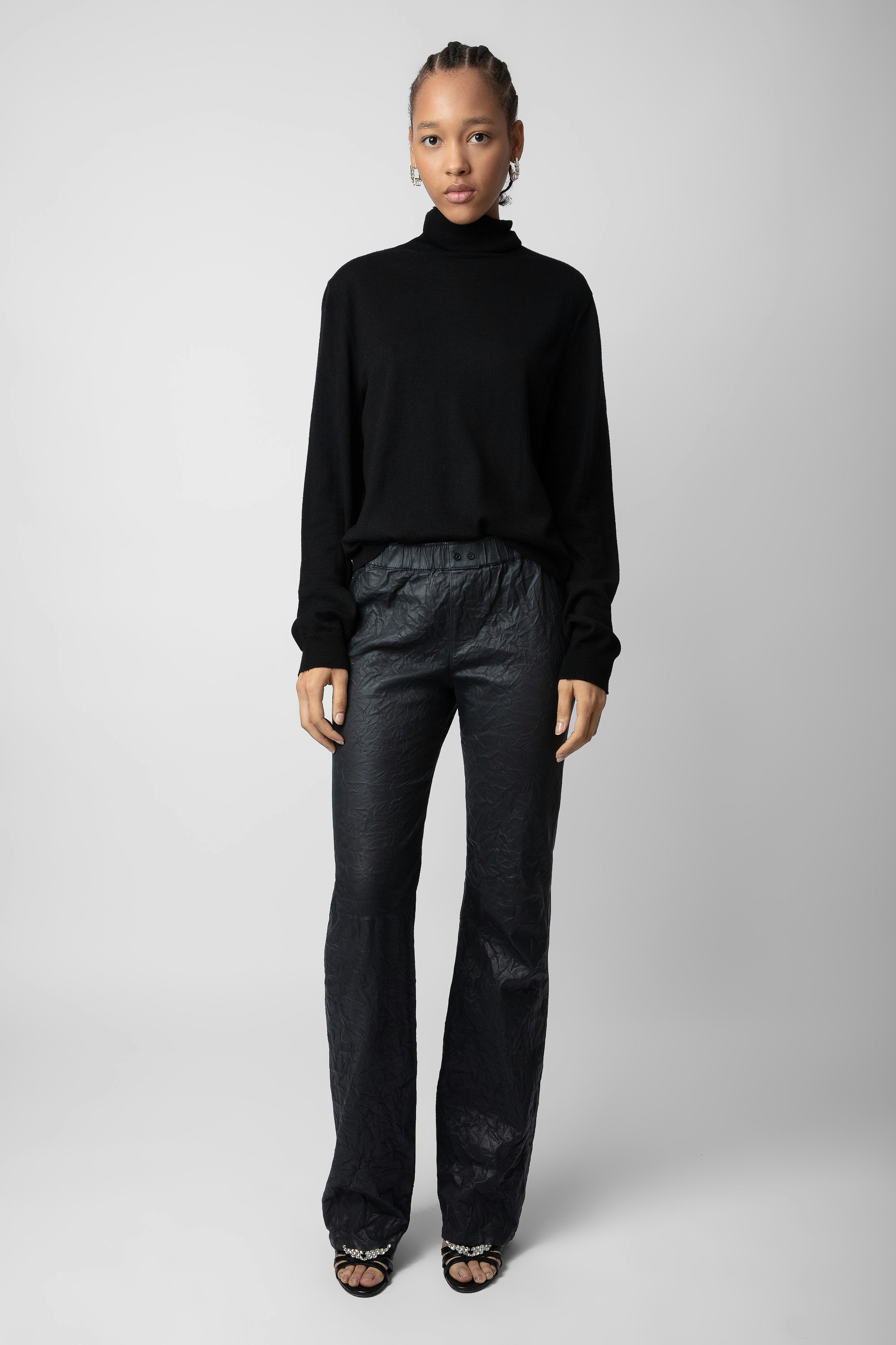 Pauline Crinkled Leather Trousers - Women’s anthracite crinkled leather trousers.