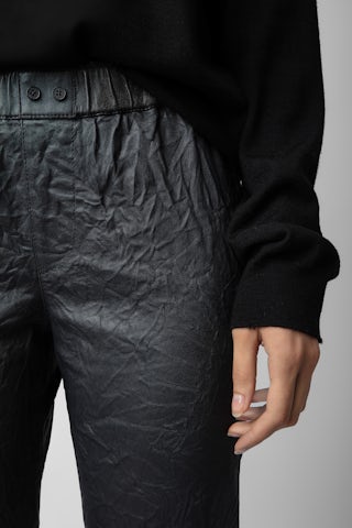 Pantalon Pauline Cuir Froissé - Pantalon en cuir d'agneau froissé anthracite.