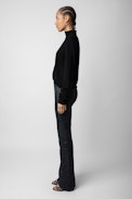 Hose Pauline Knitterleder - Hose aus grünem Knitterleder für Damen.