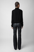 Hose Pauline Knitterleder - Hose aus grünem Knitterleder für Damen.