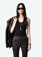 Pauline Crinkled Leather Pants - Straight-cut distressed leather pants with crinkled details and an elasticated waist.