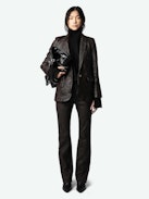 Pauline Crinkled Leather Pants - Straight-cut distressed leather pants with crinkled details and an elasticated waist.