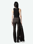 Pauline Crinkled Leather Pants - Straight-cut distressed leather pants with crinkled details and an elasticated waist.