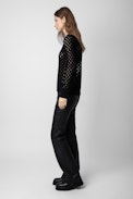 Hose Paulin Leder - Schwarze Lederhose mit Steppdetails für Damen.