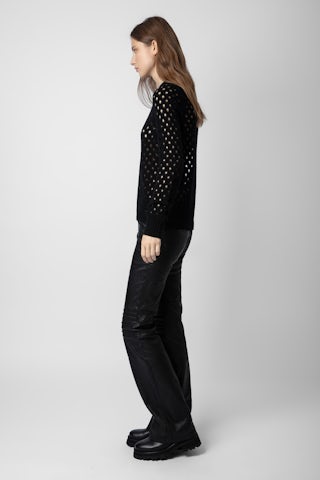 Pantalon Paulin Cuir - Pantalon en cuir d'agneau noir à détails surpiqués.
