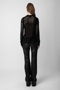 Hose Paulin Leder - Schwarze Lederhose mit Steppdetails für Damen.