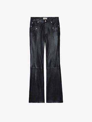 Pantalon Elvir Cuir - Women's leather bootcut pants with multiple pockets.