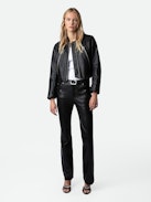 Elvir Leather Pants - Women's leather bootcut pants with multiple pockets.