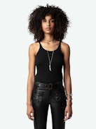 Ecume Leather Pants - Flared pants in smooth black leather with braided detailing on the pockets and belt loops.
