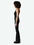Ecume Leather Pants - Flared pants in smooth black leather with braided detailing on the pockets and belt loops.