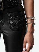 Ecume Leather Pants - Flared pants in smooth black leather with braided detailing on the pockets and belt loops.