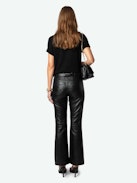 Push Leather Pants - Flared pants in smooth black leather with pockets and braided details on the belt loops.