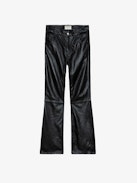 Push Leather Pants - Flared pants in smooth black leather with pockets and braided details on the belt loops.