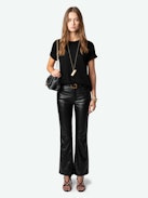 Push Leather Pants - Flared pants in smooth black leather with pockets and braided details on the belt loops.
