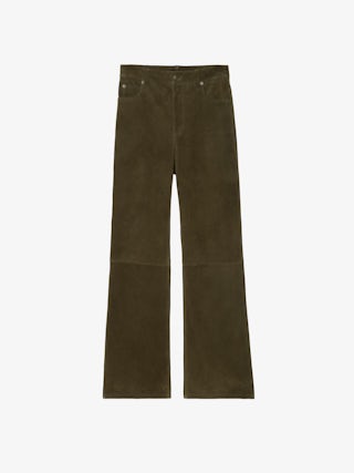 Evy Suede Leather Trousers - Wide-leg suede leather trousers with deep dye effect and multiple pockets.
