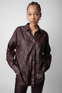 Camicia Tamara pelle stropicciata - Camicia in pelle stropicciata marrone da donna.