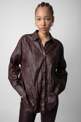 Chemise Tamara Cuir Froissé - Chemise en cuir froissé marron.