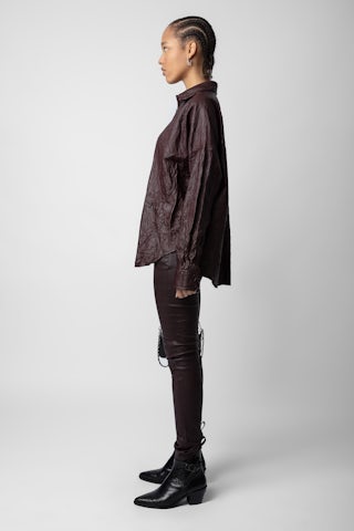 Chemise Tamara Cuir Froissé - Chemise en cuir froissé marron.