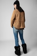 Toi Suede Shirt - Women's cognac suede shirt with long sleeves and button fastening