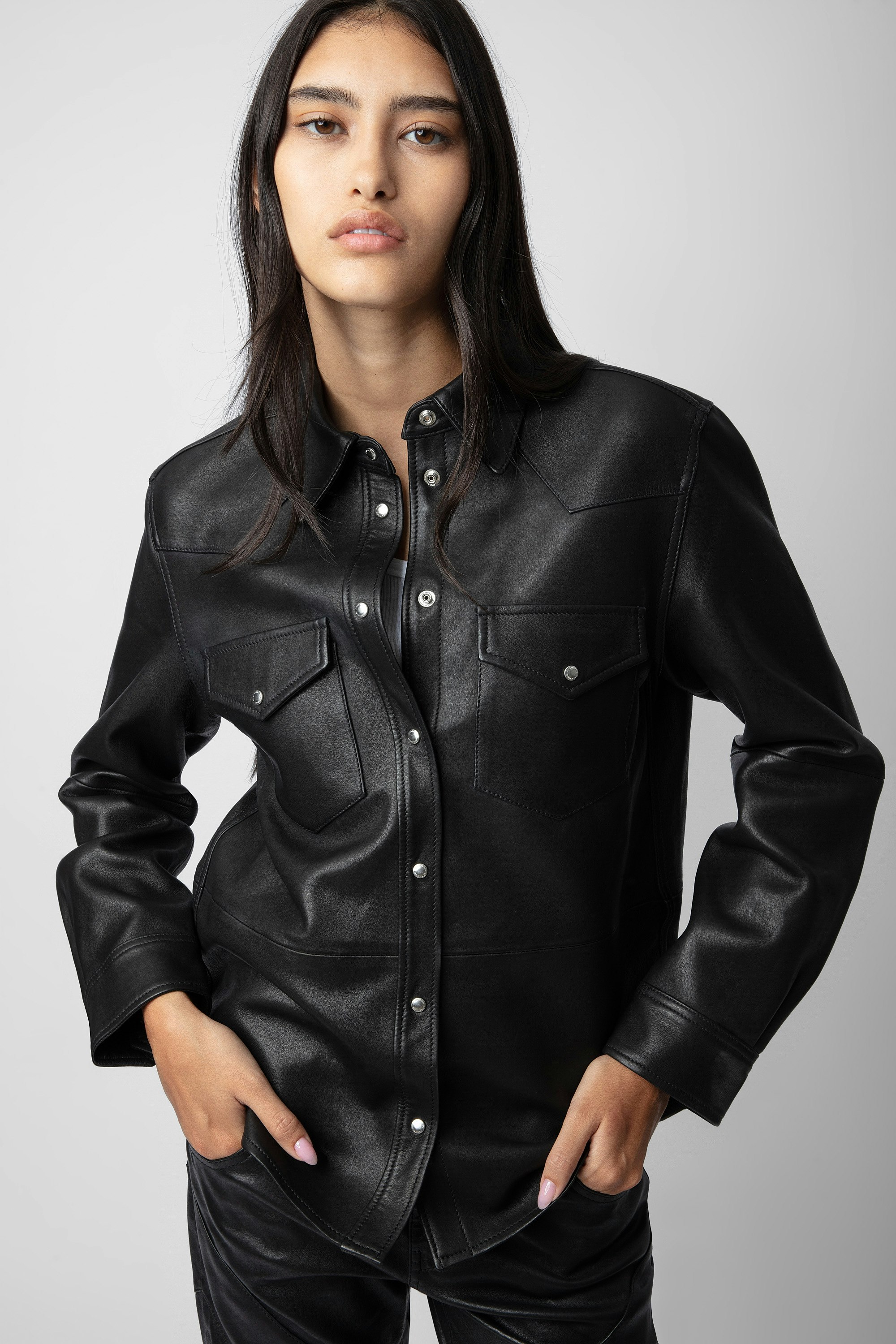 Thelma Leather Shirt shirt black women | Zadig&Voltaire