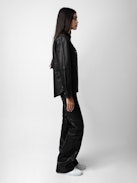 Thelma Shirt 100% Leather - Women’s black leather shirt with pockets.