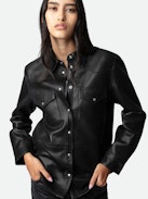 Thelma Shirt 100% Leather - Women’s black leather shirt with pockets.