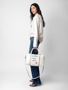 Chic Crinkled Leather Shirt - White crinkled leather shirt with press studs.