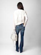 Chic Crinkled Leather Shirt - White crinkled leather shirt with press studs.