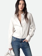 Chic Crinkled Leather Shirt - White crinkled leather shirt with press studs.