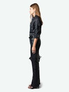 Taska Leather Shirt - Women's dark blue leather shirt.