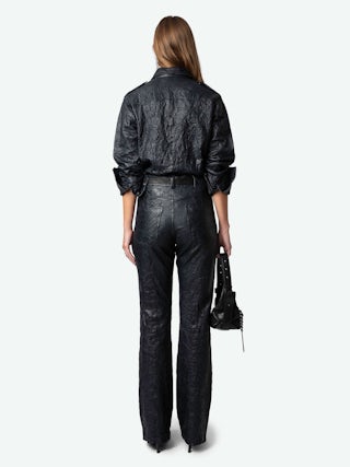 Chemise Taska Cuir - Women's dark blue leather shirt.