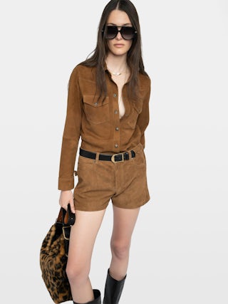 Thelma Suede Leather Shirt - Fitted shirt in suede leather.