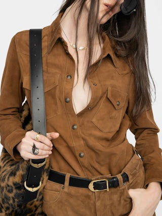 Thelma Suede Leather Shirt - Fitted shirt in suede leather.