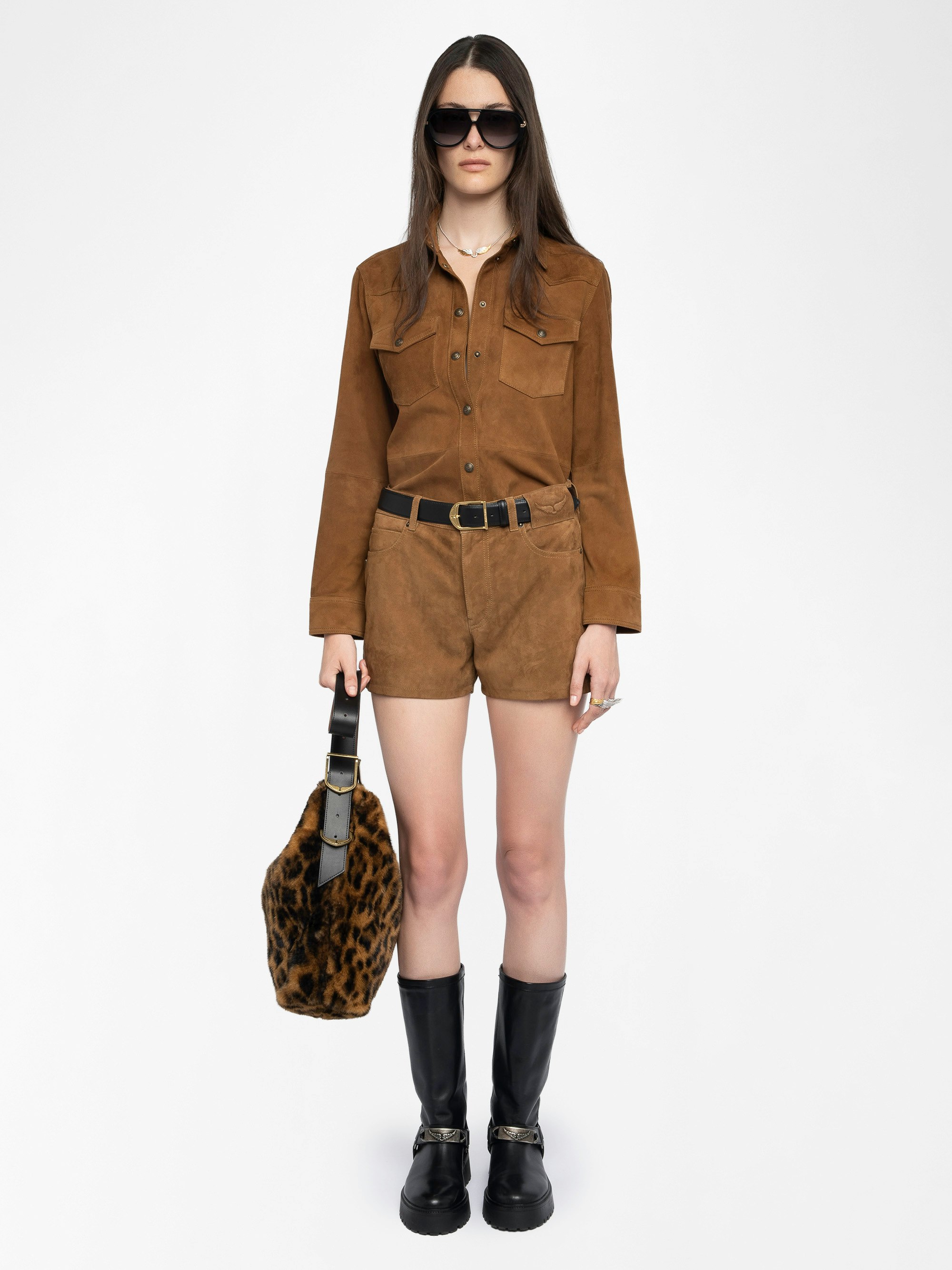 Thelma Suede Leather Shirt - Fitted shirt in suede leather.