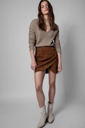 Jupe Julipe Cuir - Jupe en cuir froissé cognac Femme