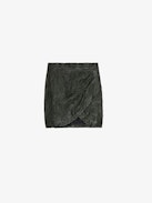 Julipe Crinkled Leather Skirt - Short curved-hem khaki crinkled leather skirt.
