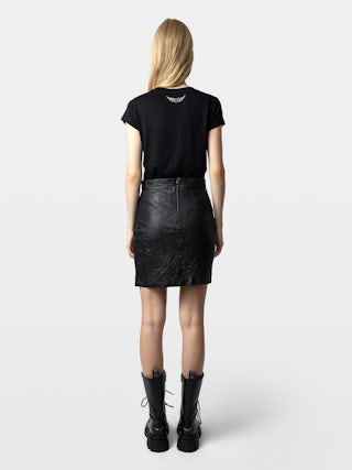 Skirt Julipe Crinkled Leather - Short skirt in crinkled leather with wrap effect.