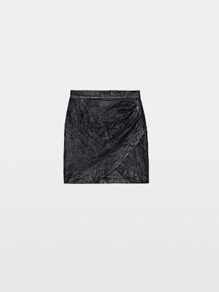 Skirt Julipe Crinkled Leather - Short skirt in crinkled leather with wrap effect.