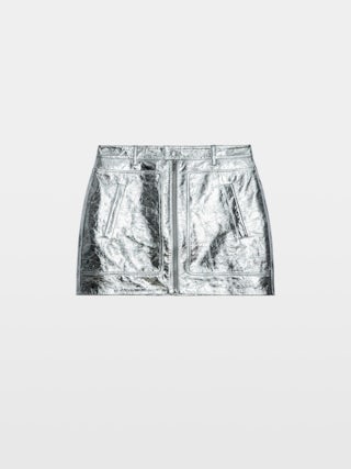 John Leather Skirt - Short leather skirt with metallic effect featuring zip closure, pockets and cut-out details.
