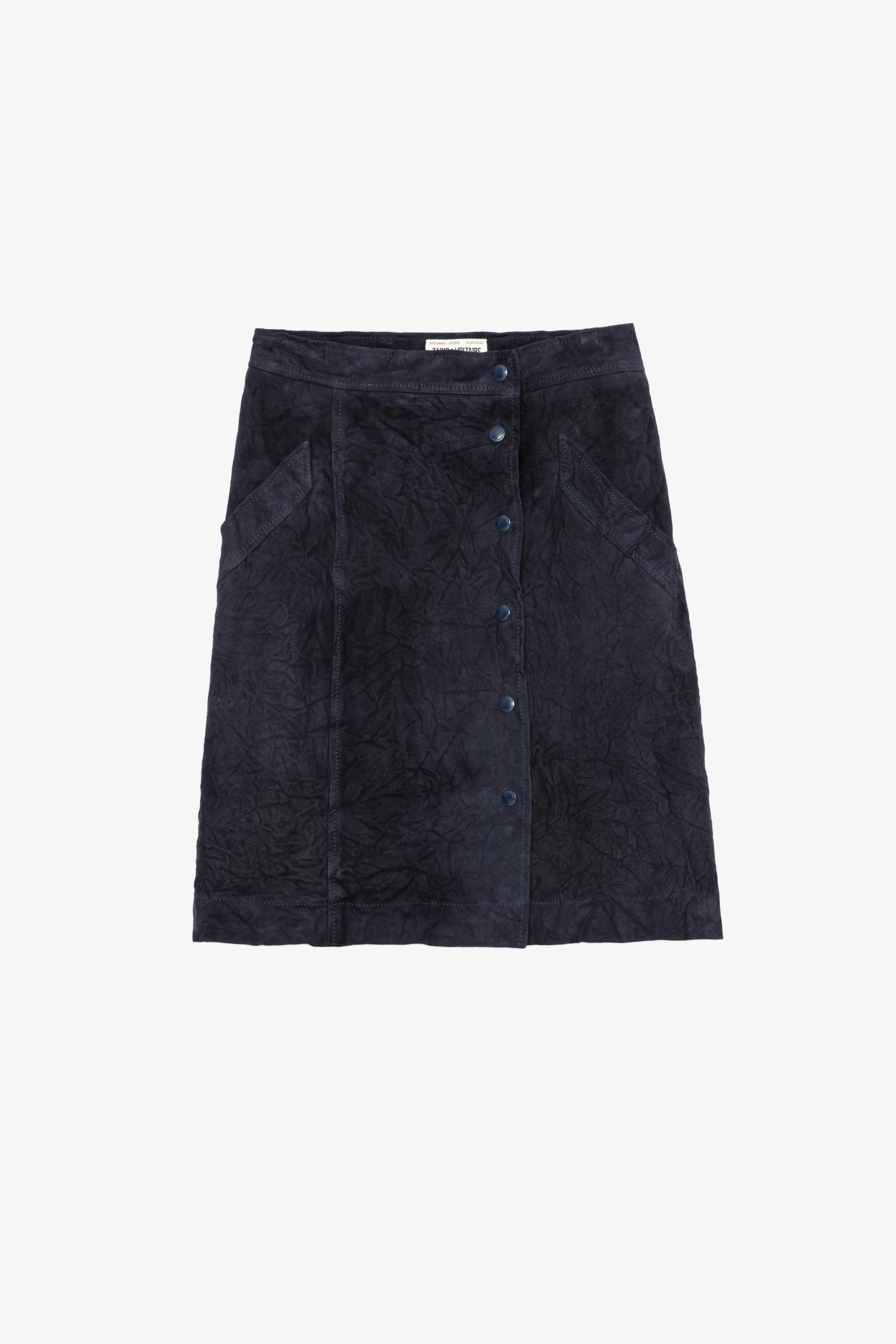 Janny Leather Skirt Women’s navy blue creased suede skirt